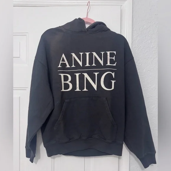 NWT Anine Bing $220 Faded Black/Grey Logo Hoodie XXS (VERY oversized) 23” PTP - Picture 8 of 11